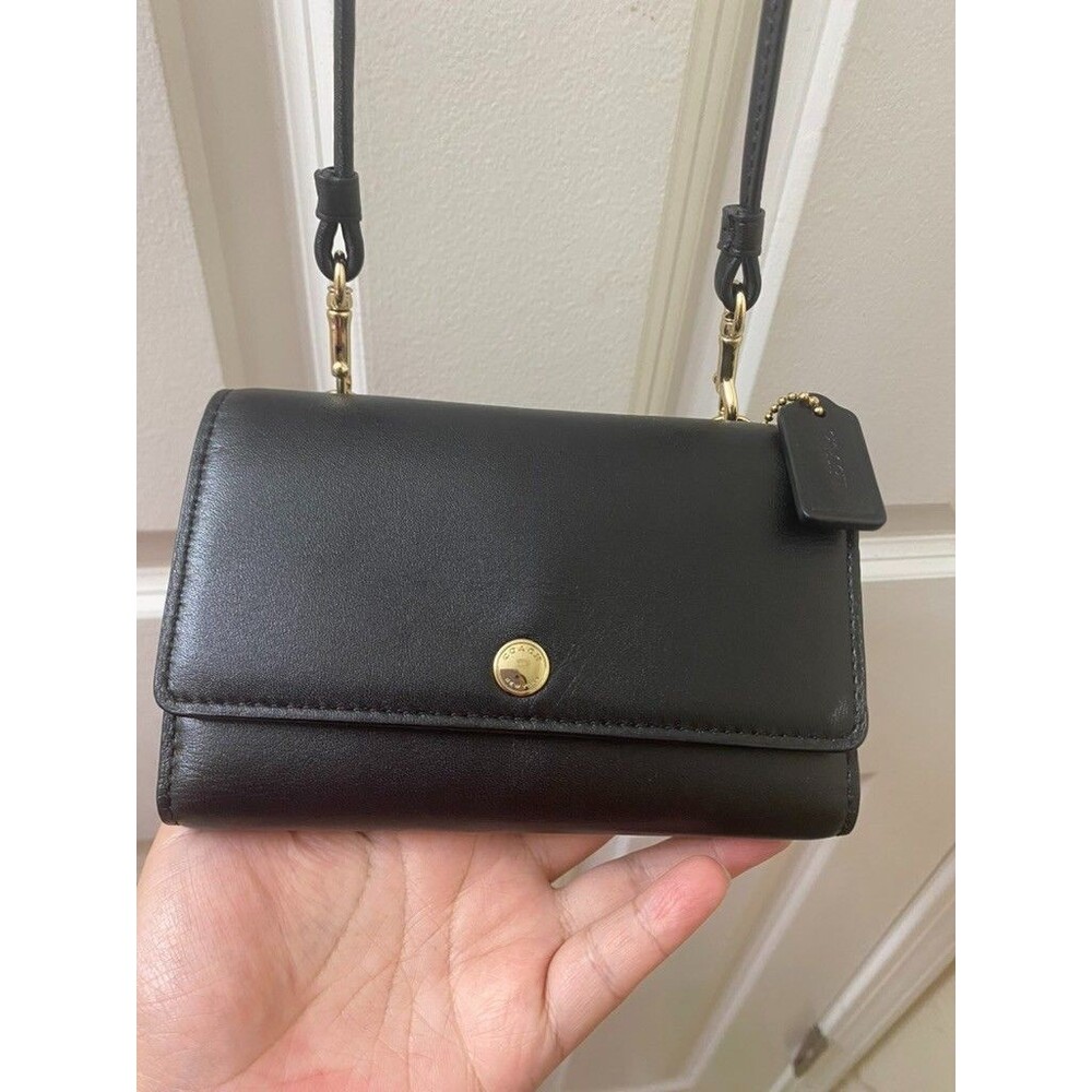 Coach Smooth Leather Pouch Crossbody Bag Wallet Purse 63154 Black CHIC 6"x4"